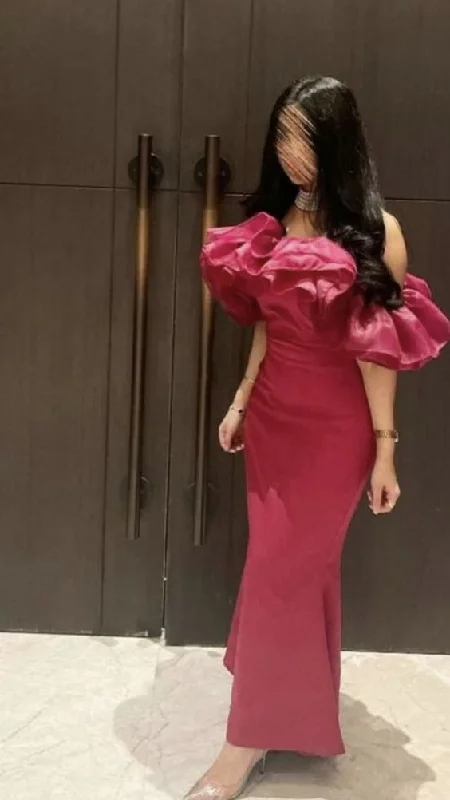 Fuchsia Off Shoulder Mermaid Long Party Dress Occasion Dress, DP3404 Tunics Top rated