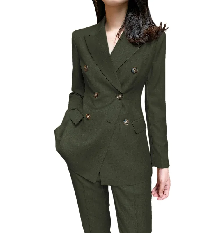 Formal Flat 2 Pieces Women Suit Peak Lapel Blazer (Blazer+Pants) High-Waist Trousers
