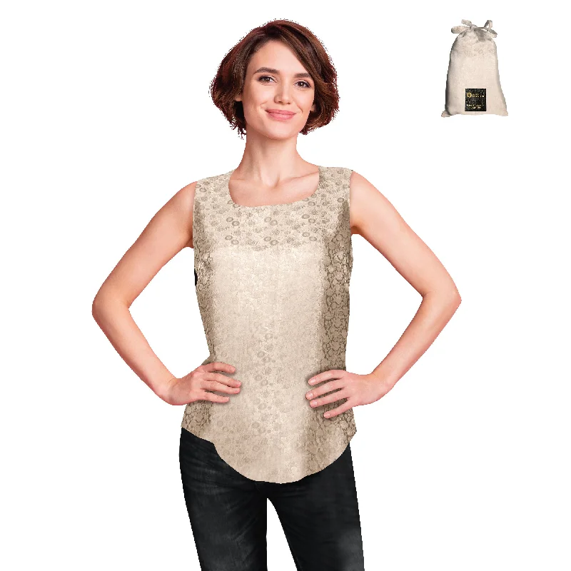 Luxury Artisan Silk Blouse Sleeveless Jacquard, Mulberry Silk Top, Silk Tank Top Round Neck floral tank top