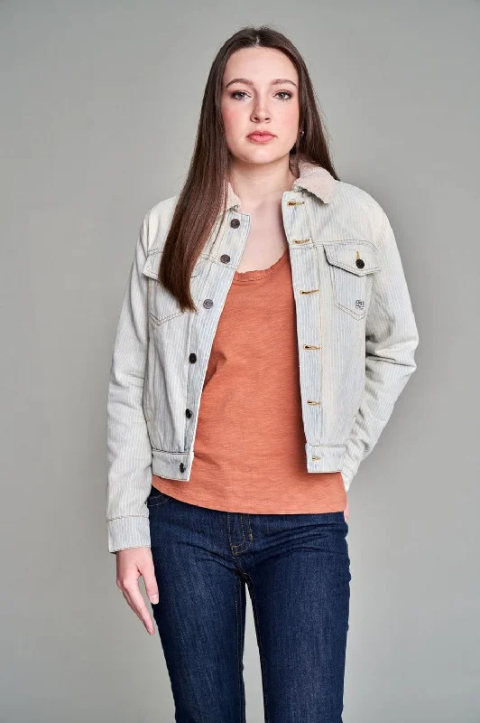 Kimes Ranch Womens Winslow Stripes Destroyed Wash 100% Cotton Cotton Jacket Tiered Jacket Buttoned Jacket Zippered Jacket