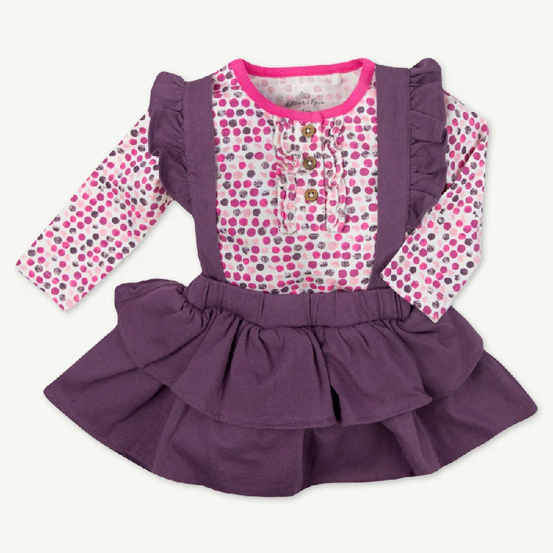 2-Piece Raspberry Polka Dot Ruffle Skirt Set wool skirt warm