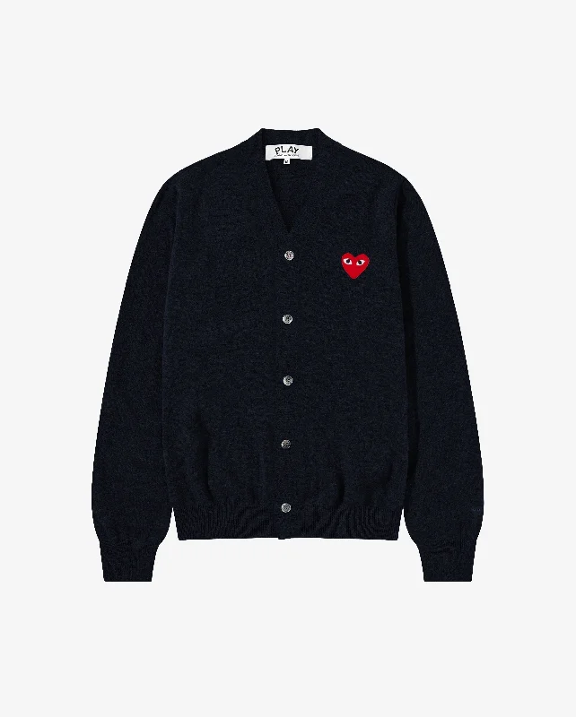N008 UNISEX RED HEART CARDIGAN / NAVY Chenille Fabric Brocade Fabric Lace Fabric