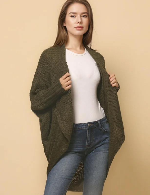 Ladies Bat Sleeves Open Front Knit Cardigan SKT4763 Lace Blend Ribbed Blend Corduroy Blend