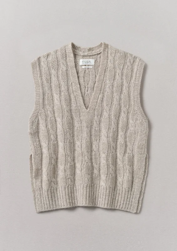 Moss Stitch Cable Tank | Ecru low neck tank