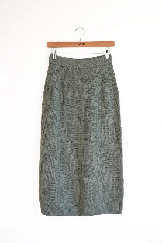 Waffle Midi Skirt -Moss green boho skirt vibe