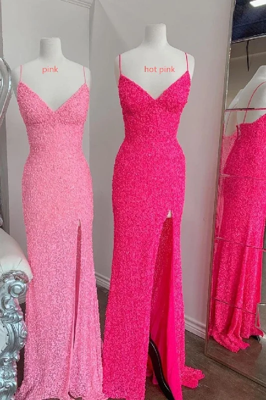 Sexy Pink Glitters Mermaid Long Party Dress Tunics Evening elegant