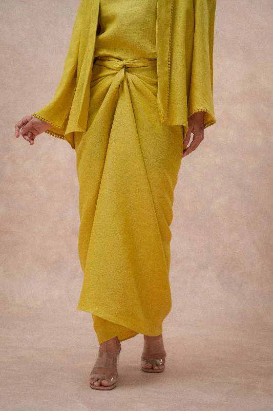 The Signature Linen Knot Skirt in #CBB62E denim skirt durable