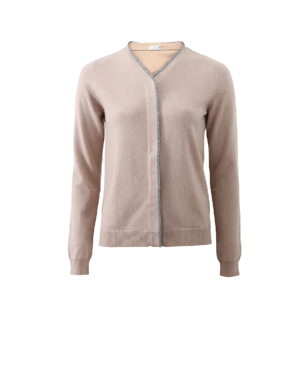 Monili Trim Cardigan Welt Pockets Slit Pockets Flap Pockets
