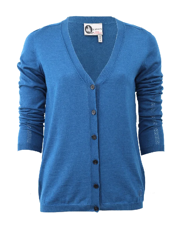 V-Neck Cardigan Real Fur Shearling Chenille