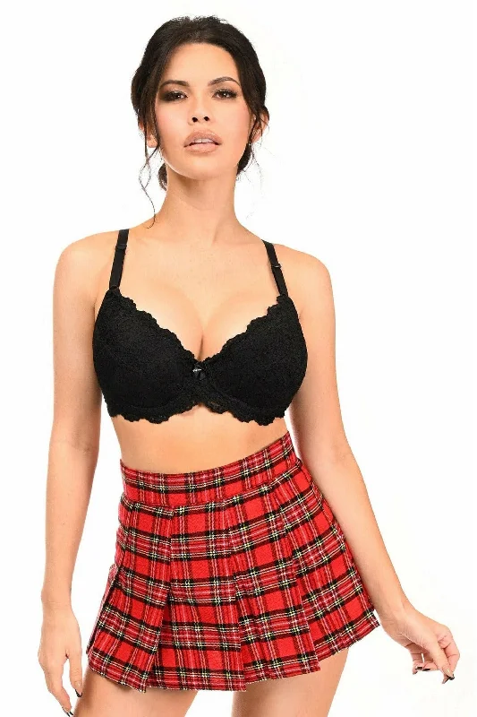 School Girl Red Plaid Mini Skirt ribbed skirt waist