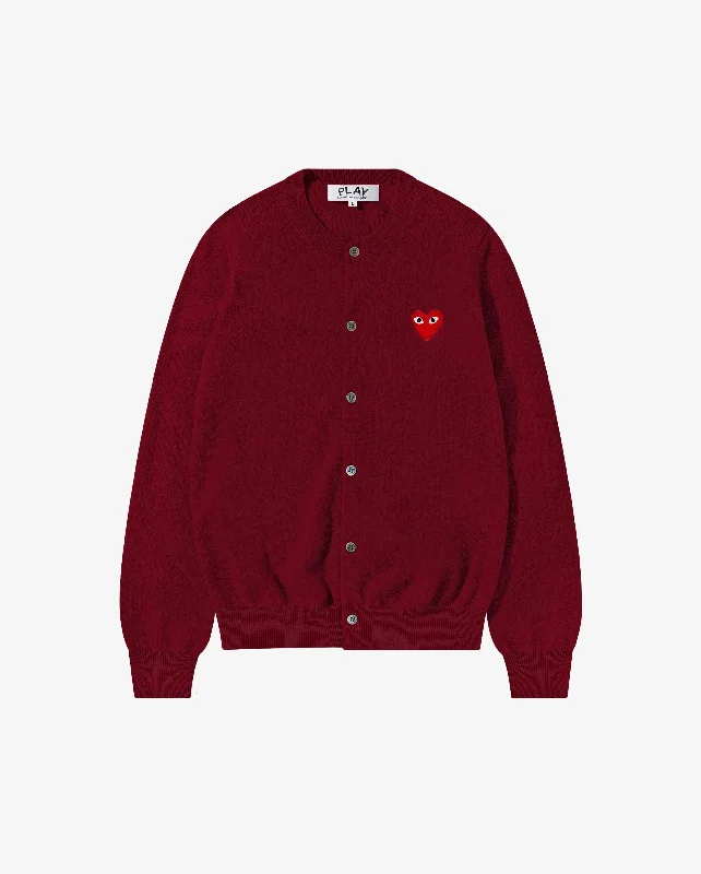 N007 UNISEX RED HEART CARDIGAN / BURGUNDY Slim Fit Regular Fit Oversized