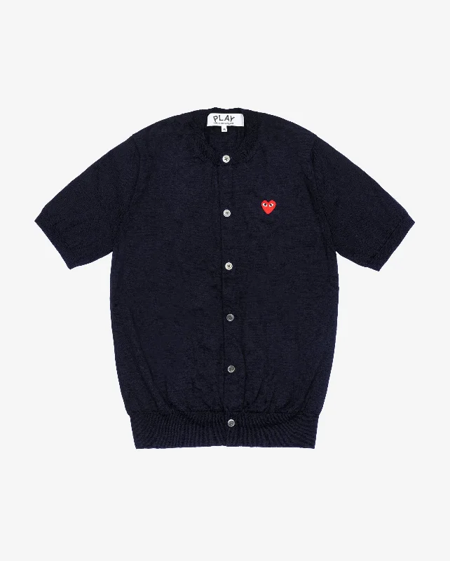 N095 UNISEX RED HEART S/S CARDIGAN  / NAVY Boxy Cardigan Fitted Cardigan A-Line