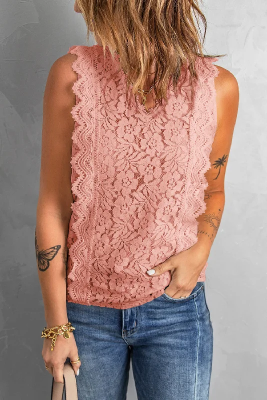 Women's Tank Tops Sleeveless Solid Casual Lace Tank Tops bronze tank top