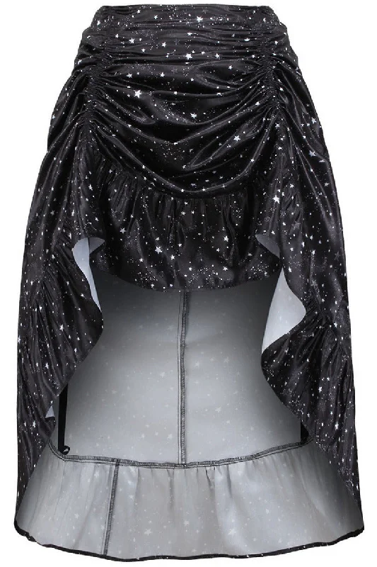 Celestial Print Satin Adjustable High Low Skirt chiffon skirt airy
