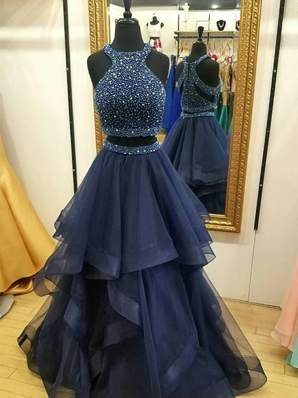 Charming Navy Blue Prom Dress, Two Piece Prom Dresses, Ball Gown Prom Dress, Beading Prom Dress, Long Party Dresses, TYP0052 Tunics Travel practical