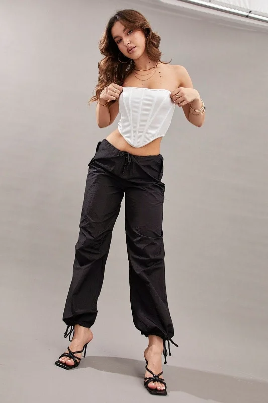 Black Utility Relaxed Pant Low Rise Comfy Athletic Pants