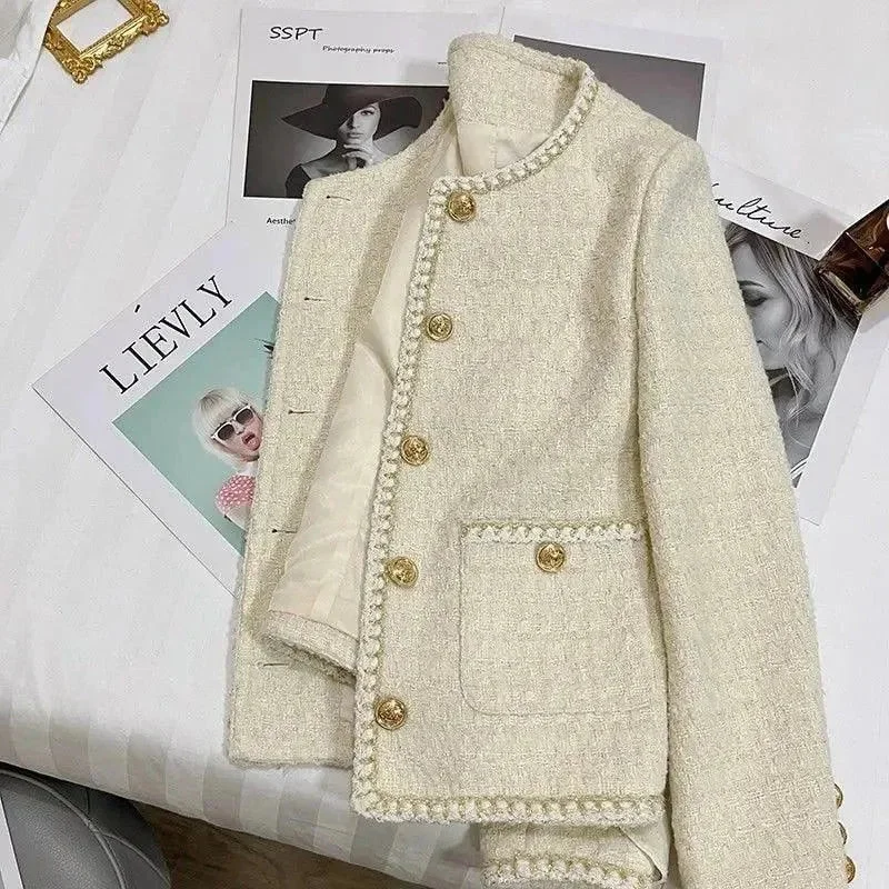 Gold Button Short Tweed Jackets Women Anorak Shell Jacket Lightweight Jacket