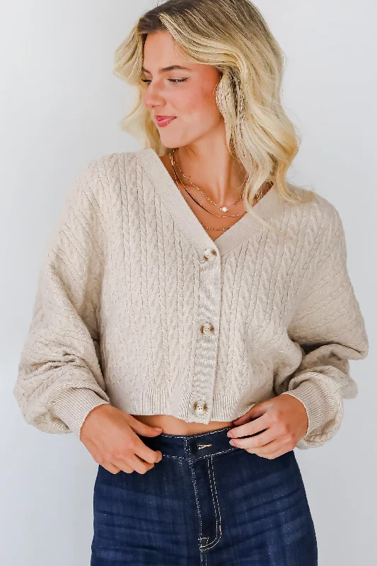 FINAL SALE - Versatile Intention Taupe Cable Knit Sweater Cardigan Slim Fit Regular Fit Oversized