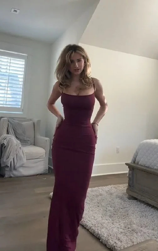 Dark Burgundy Straps Mermaid Long Party Dress Sexy Evening Gown, DP3489 Tunics Vintage classic