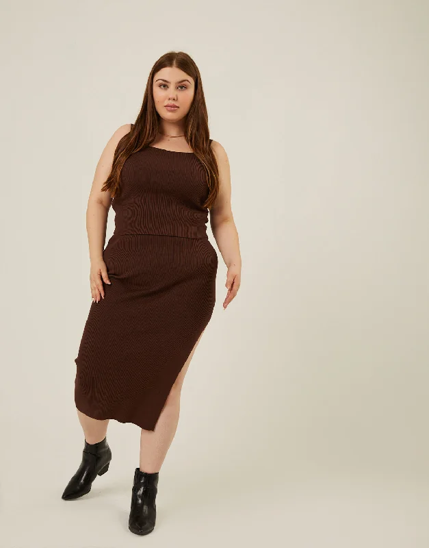 Plus Size Rib Knit Midi Skirt silk skirt luxurious