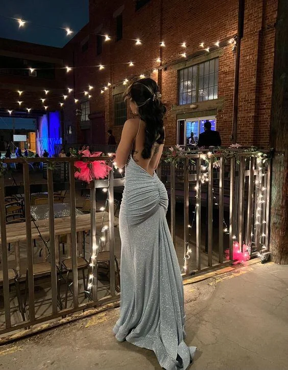 Light Blue Straps Backless Mermaid Long Party Dress, DP2914 Tunics Cozy soft