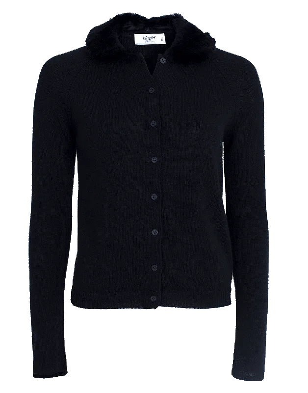 Cardigan With Fur Collar Solid Print Embellished