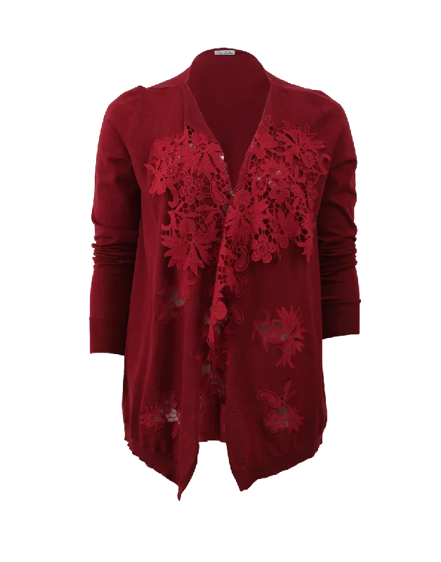 Draped Lace Front Cardigan Collared Crew Neck Turtle Neck
