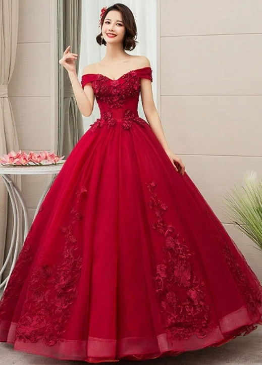 Beautiful Wine Red Sweetheart Long Party Dresses Prom Dress, Dark Red Sweet 16 Gown Tunics Practical easy-care