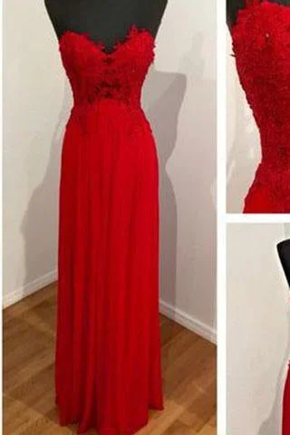 Red chiffon lace long sweetheart neck elegant party dress simple evening dress dress for teens L596 Tunics Custom made