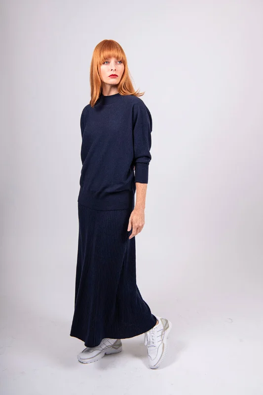 Bridge & Lord Wool/Cashmere Skirt - Navy low waist skirt