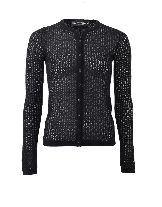Lattice Crewneck Cardigan Oversized Loose Flowy
