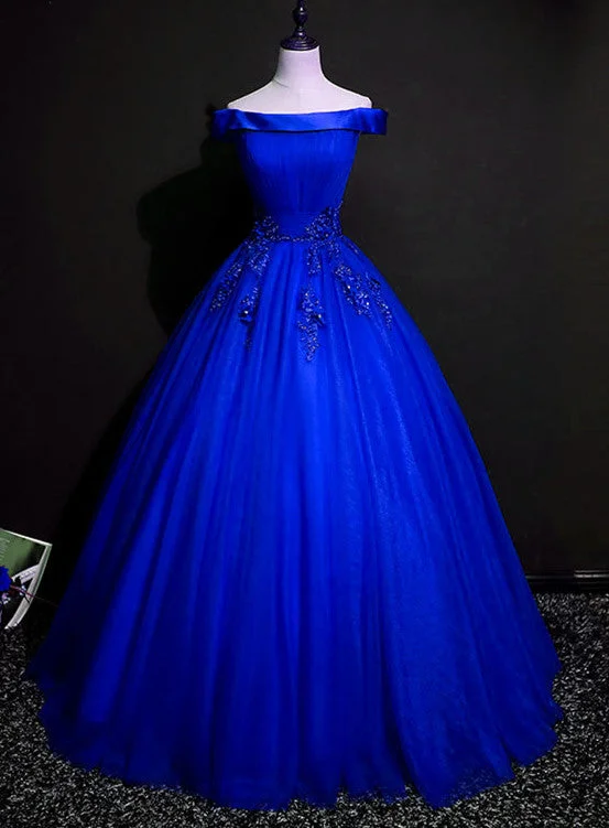 Royal Blue Ball Gown Pricess Off Shoudler Tulle Party Dress, Blue Evening Dress Prom Dress Tunics Evening elegant