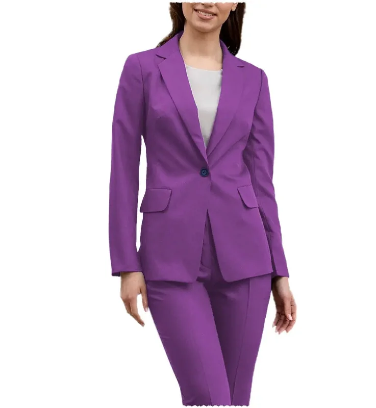 Leisure Single Buttons Notch Lapel Wowen Suit (Blazer+Pants) Trendy Velvet Pants
