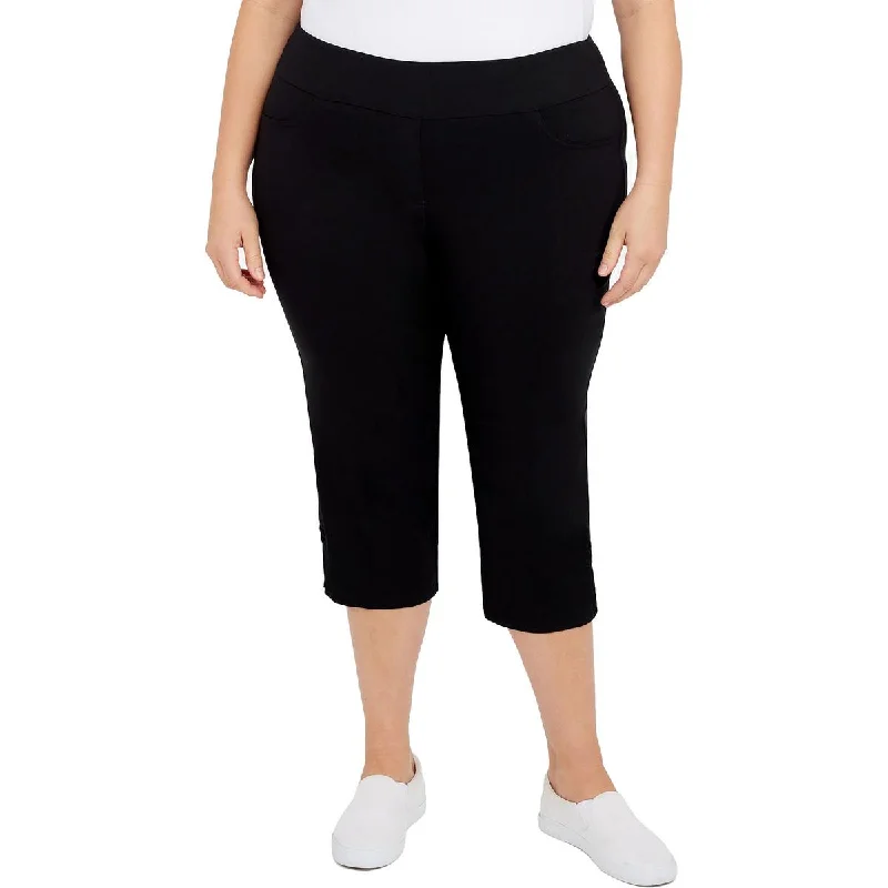 Hearts of Palm Womens Plus Pull On Stretch Capri Pants Classic Pleated Pants