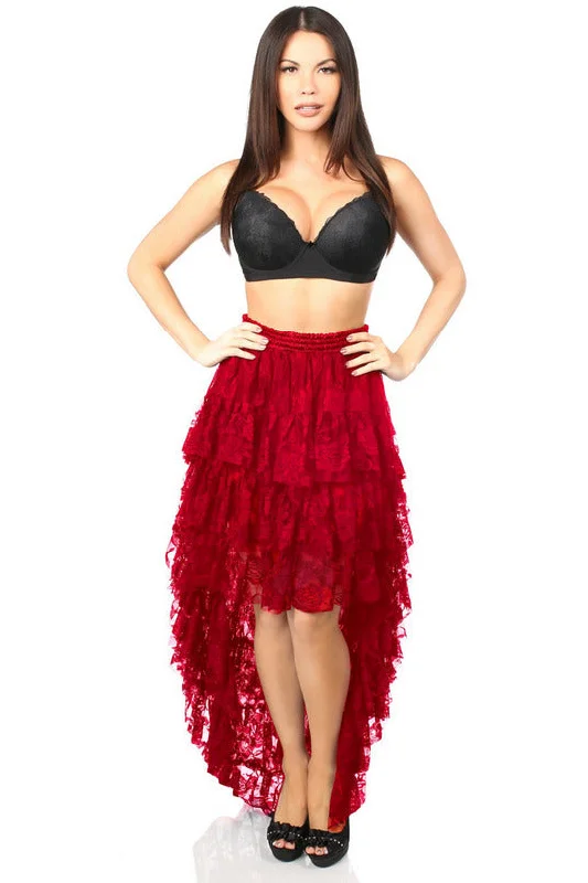 Red High Low Lace Skirt leather skirt durable