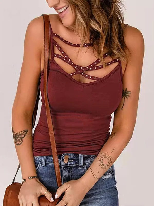 Hot Diamond Solid Color Tank Top in Casual Fashion for Women loose fit tank