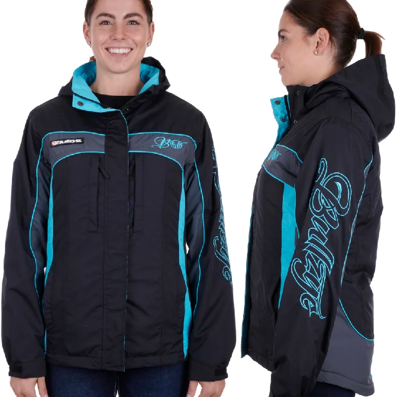 Bullzye Womens Carla Water-Proof Jacket-AQUA Appliqued Jacket Beaded Jacket Sequined Jacket