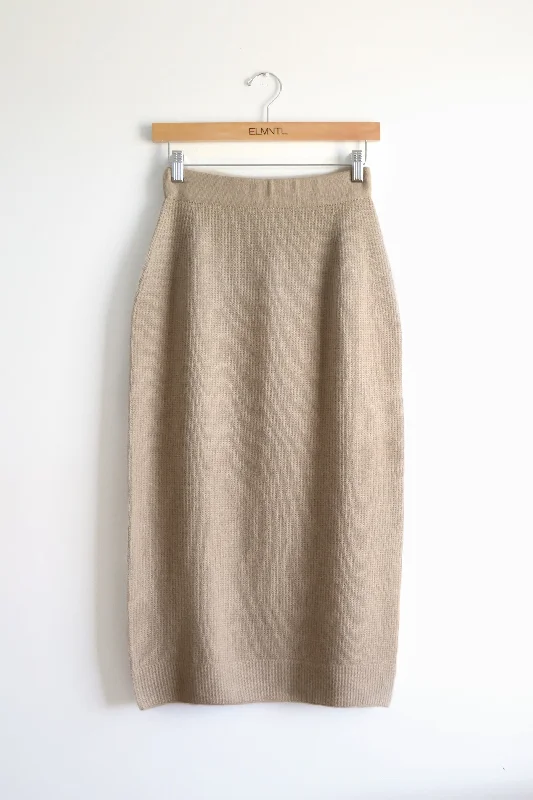 Waffle Midi Skirt -Beige floral skirt print