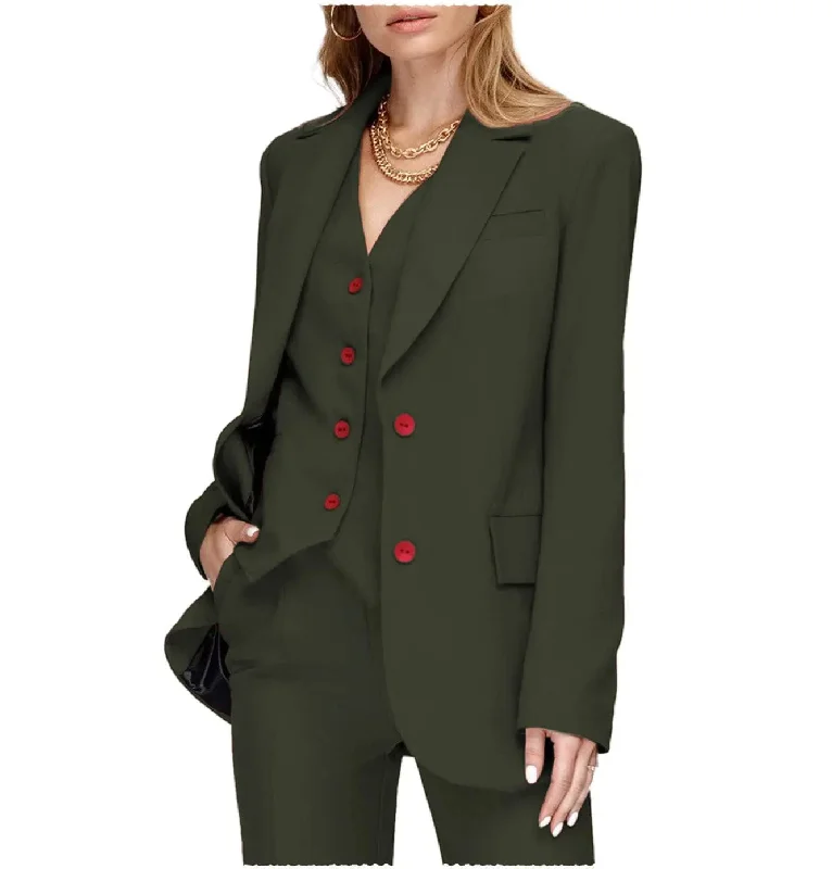3 Pieces Double Buttons Notch Lapel Women Suit（Blazer+Vest+Pants） Trendy High-Waist Trousers