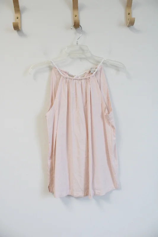 LOFT Light Pink Braided Rope Halter Neck Tank Top | S low neck tank