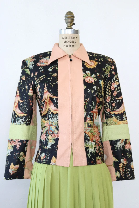 Mixed Print Botanical Jacket S-S/M Chenille Jacket Brocade Jacket Lace Jacket