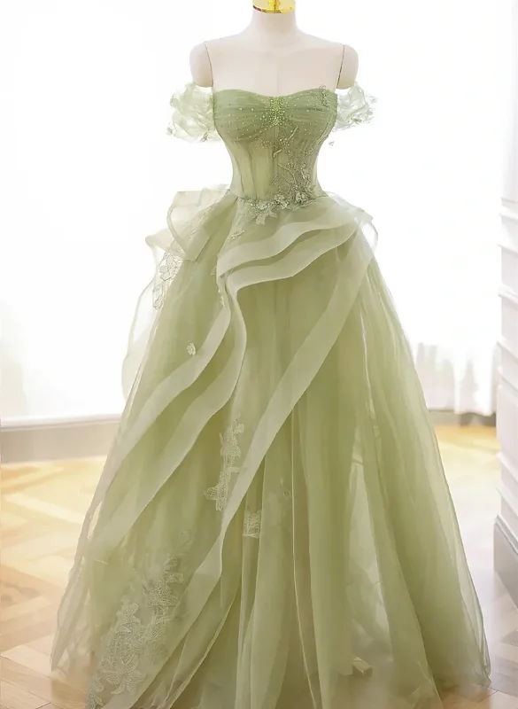 Light Green Sweetheart Beaded Off Shoulder Party Dress, Light Green Tulle Prom Dress Mermaid Tail Wedding