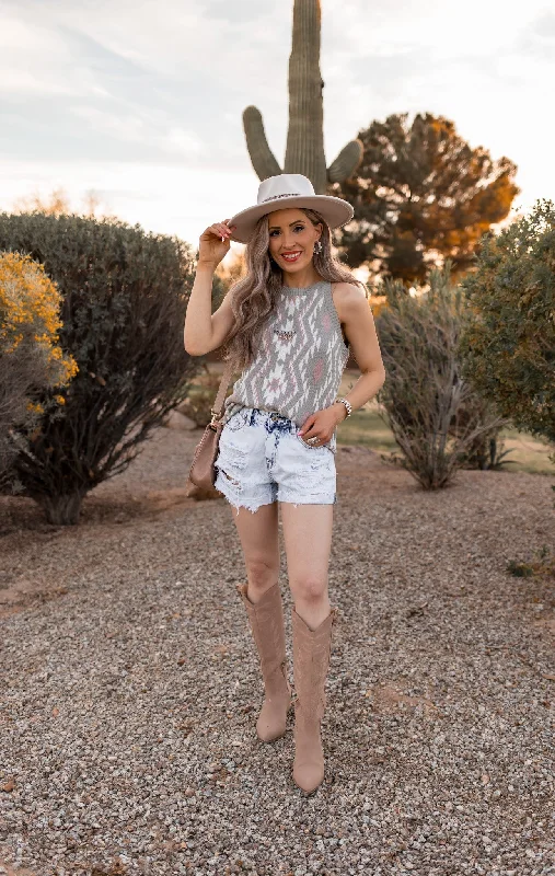 Boho Western Aztec Print Knit Tank flowy tank top