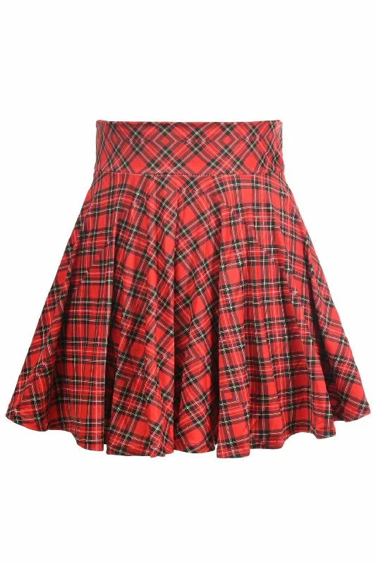 Red Plaid Stretch Lycra Skirt corduroy skirt cozy