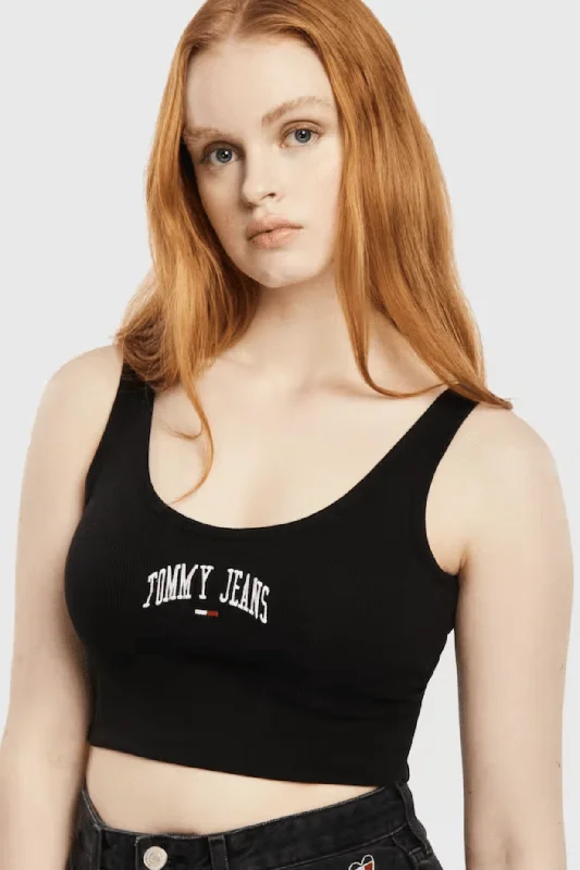 TOMMY JEANS COLLEGIATE RIB TANK TOP - BLACK stylish tank top