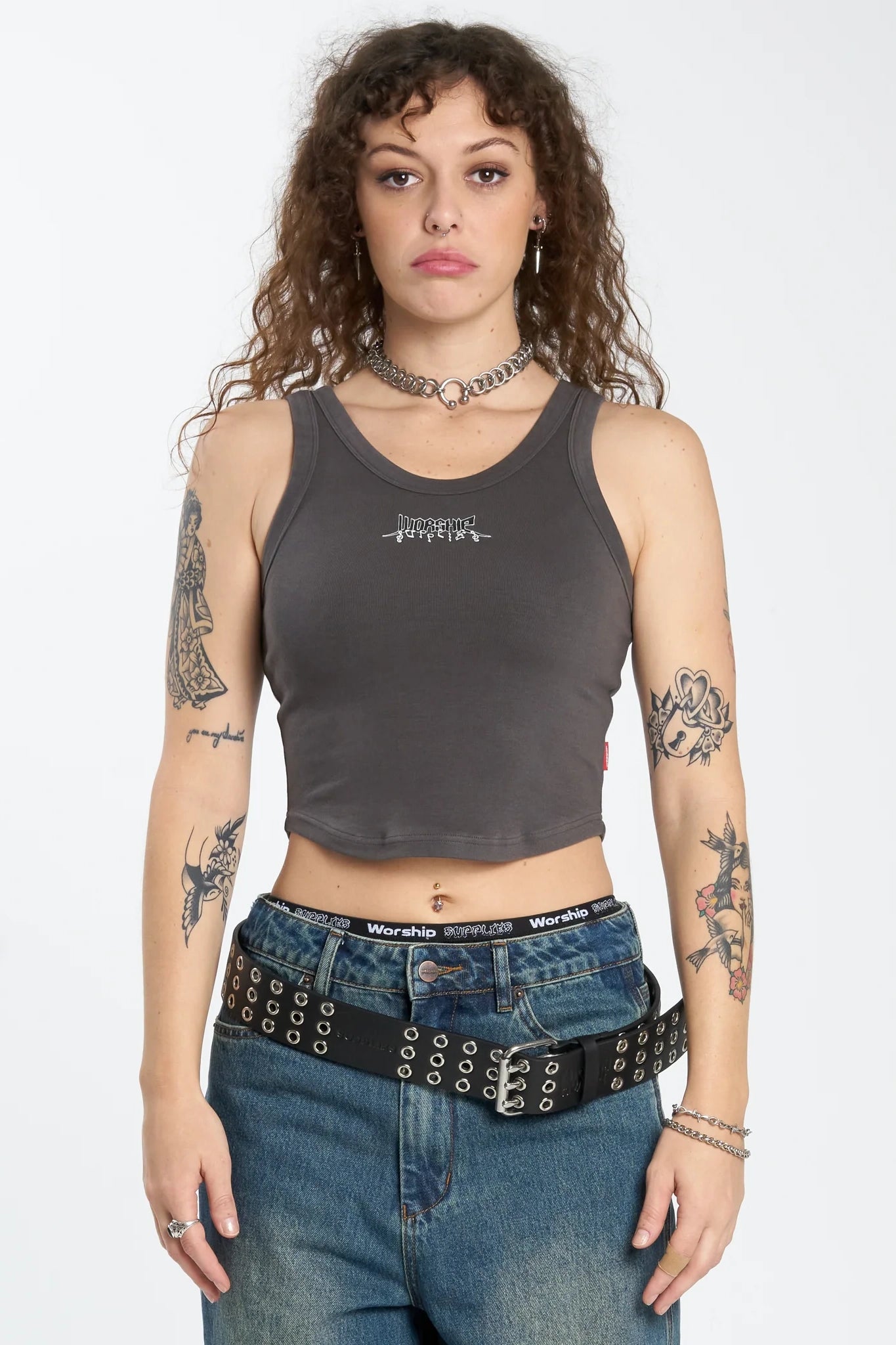 WORSHIP SUPPLIES SWAN LAKE CURVE TANK - WASHED BLACK vintage tank top