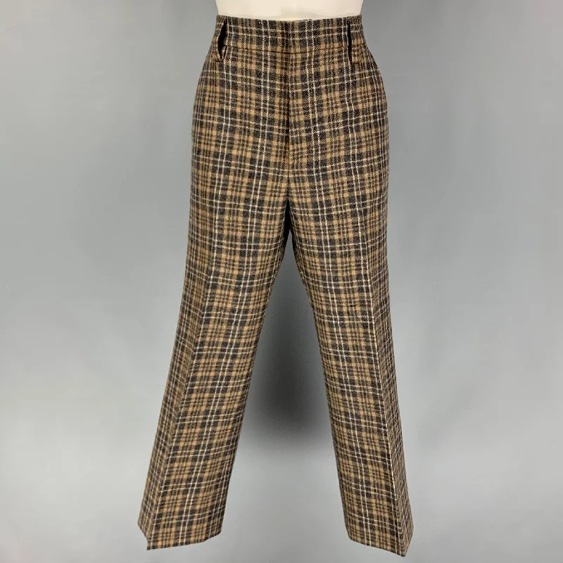 MARC JACOBS Size 6 Grey Taupe Wool Blend Plaid Wide Leg Dress Pants Relaxed Casual Leggings