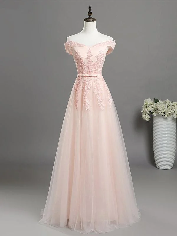 Light Pink Sweetheart Lace Applique Long Party Dress, Pink Bridesmaid Dress Tunics Travel practical