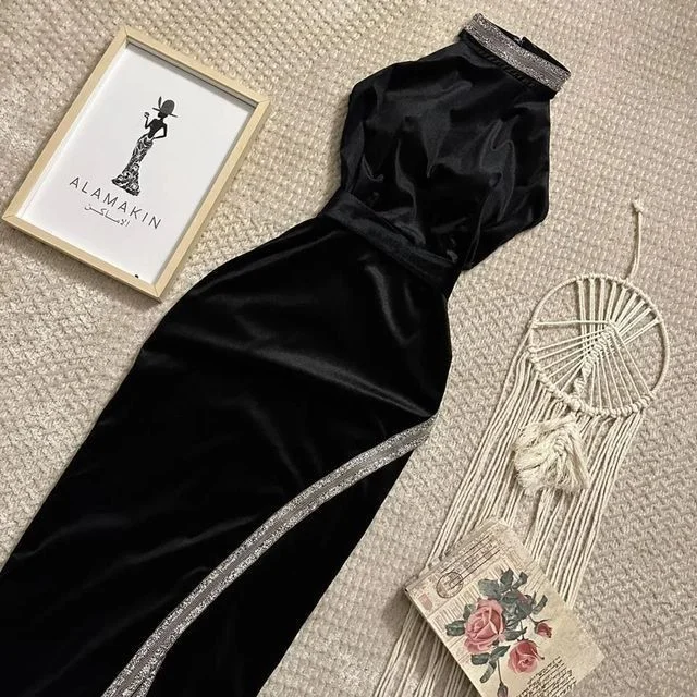 Black Halter Mermaid Long Party Dress Sexy Evening Gown, DP3490 Tunics Fall fleece