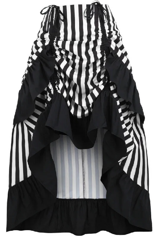 Black/White Stripe Adjustable High Low Skirt velvet skirt luxurious